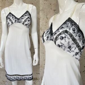 Vintage 1960’s Black & White Nylon & Lace Slip, Nightgown Size 32 S